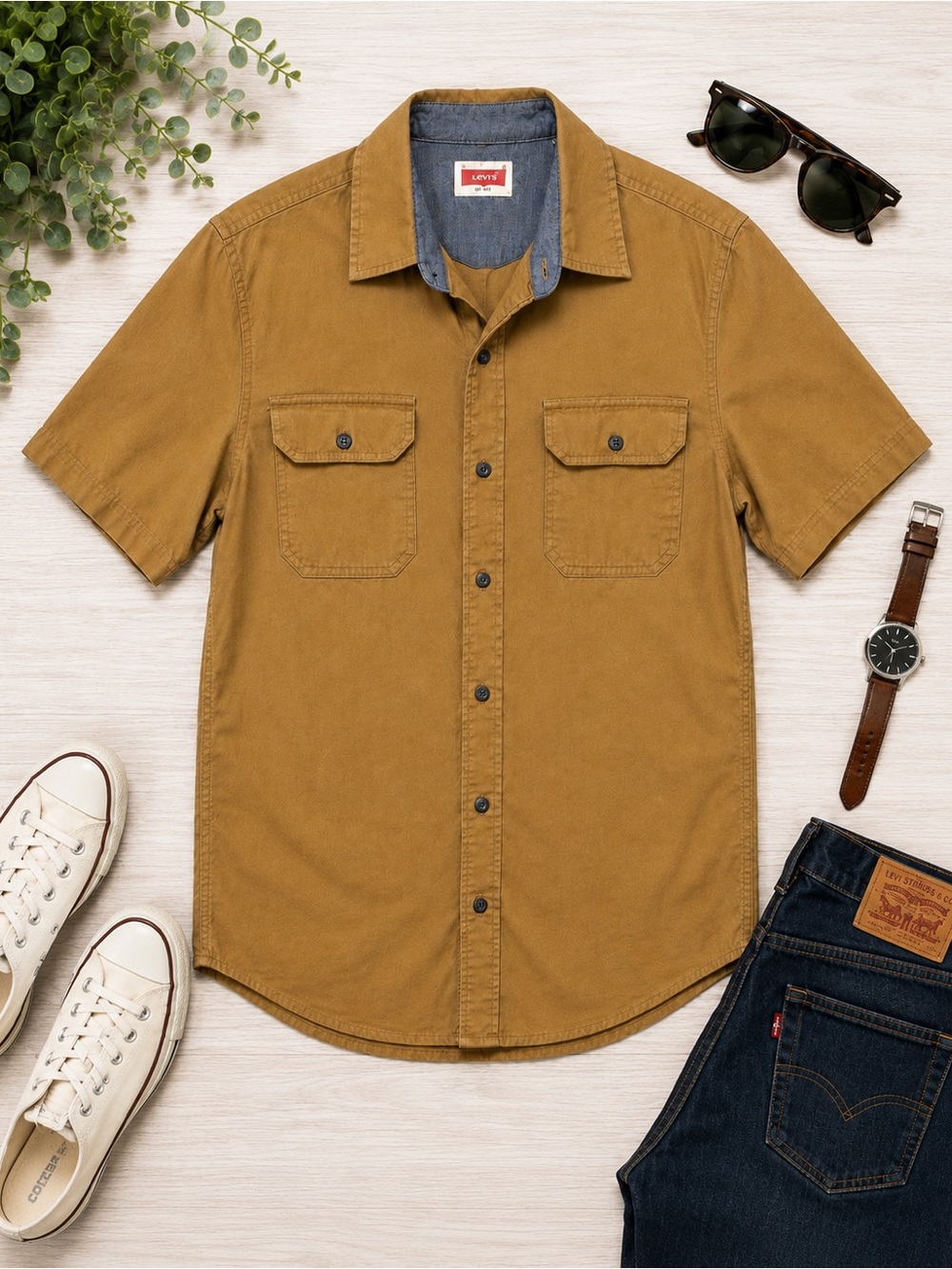Wrangler Tan Short Sleeve Button Up Shirt Utility Workwear